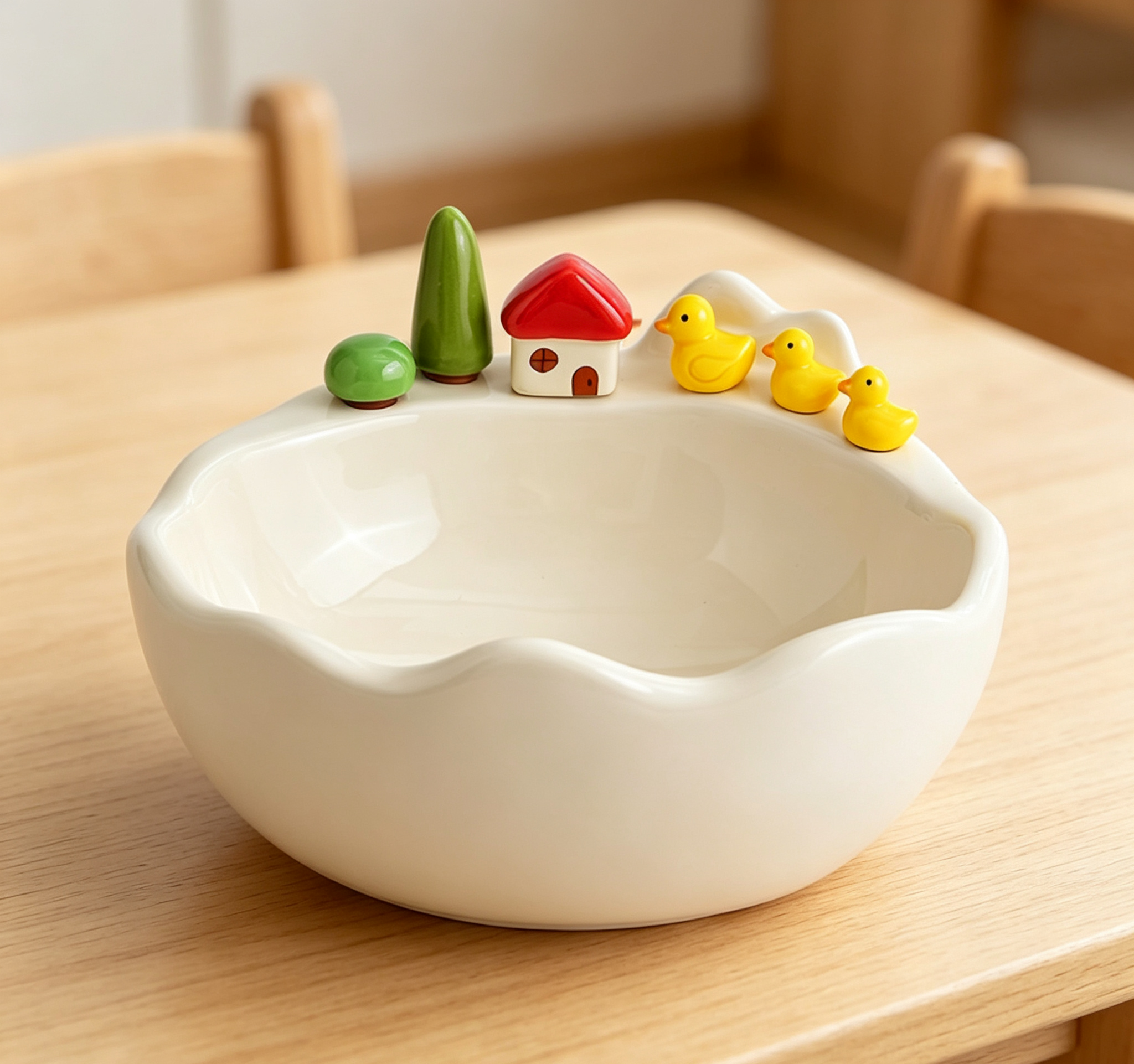 Ins Pastoral 3D Cartoon Duck Ceramic Fruit Tray, Matte Cream White Snack Serving Bowl for Afternoon Tea Home Decor