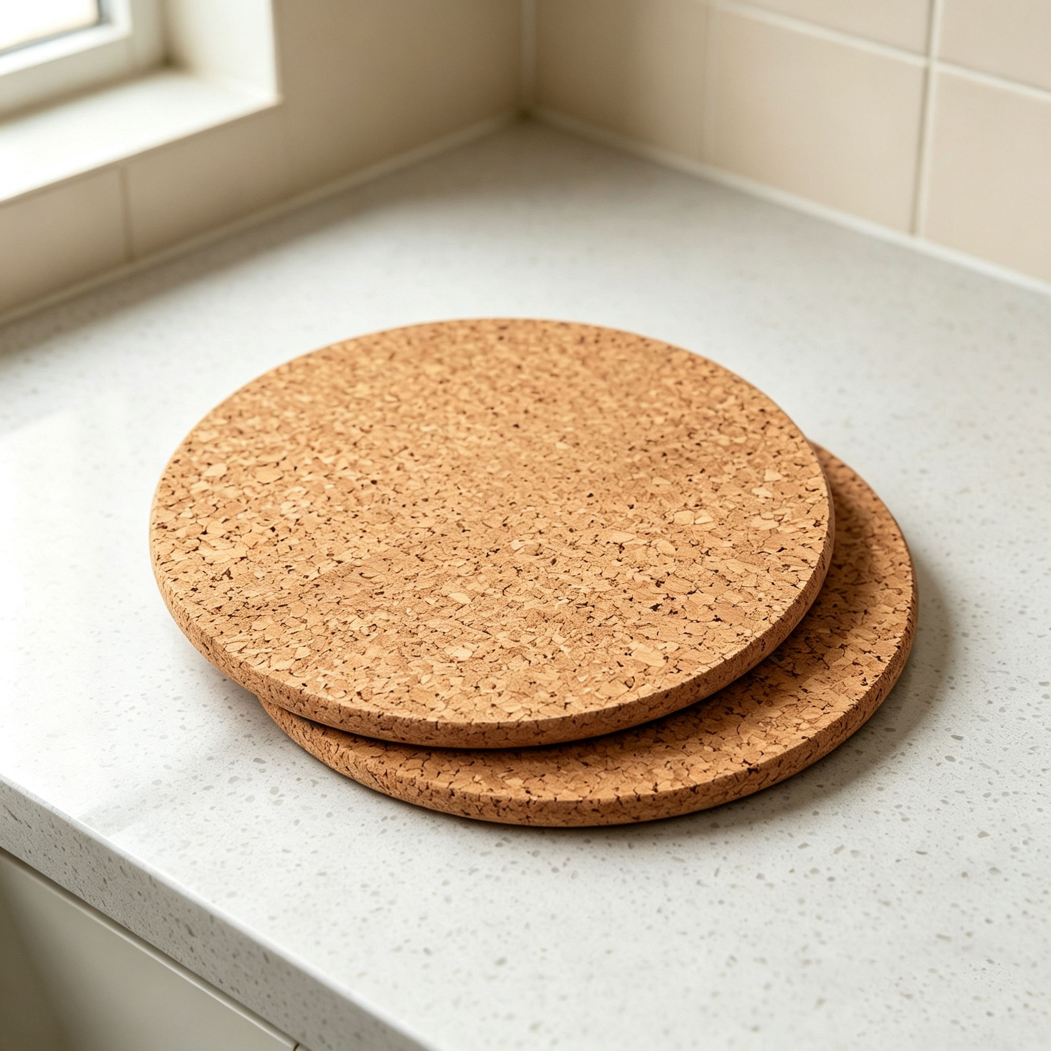 Thick Round Cork Heat Resistant Placemats, Eco Non Slip Table Coasters for Plates Mugs Pots, Natural Insulated Trivet Set for Home Kitchen Premium Eco Material